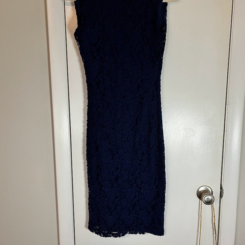 Love Chelsey Women's Sleeveless Lined Navy Blue Lace Dress Size L